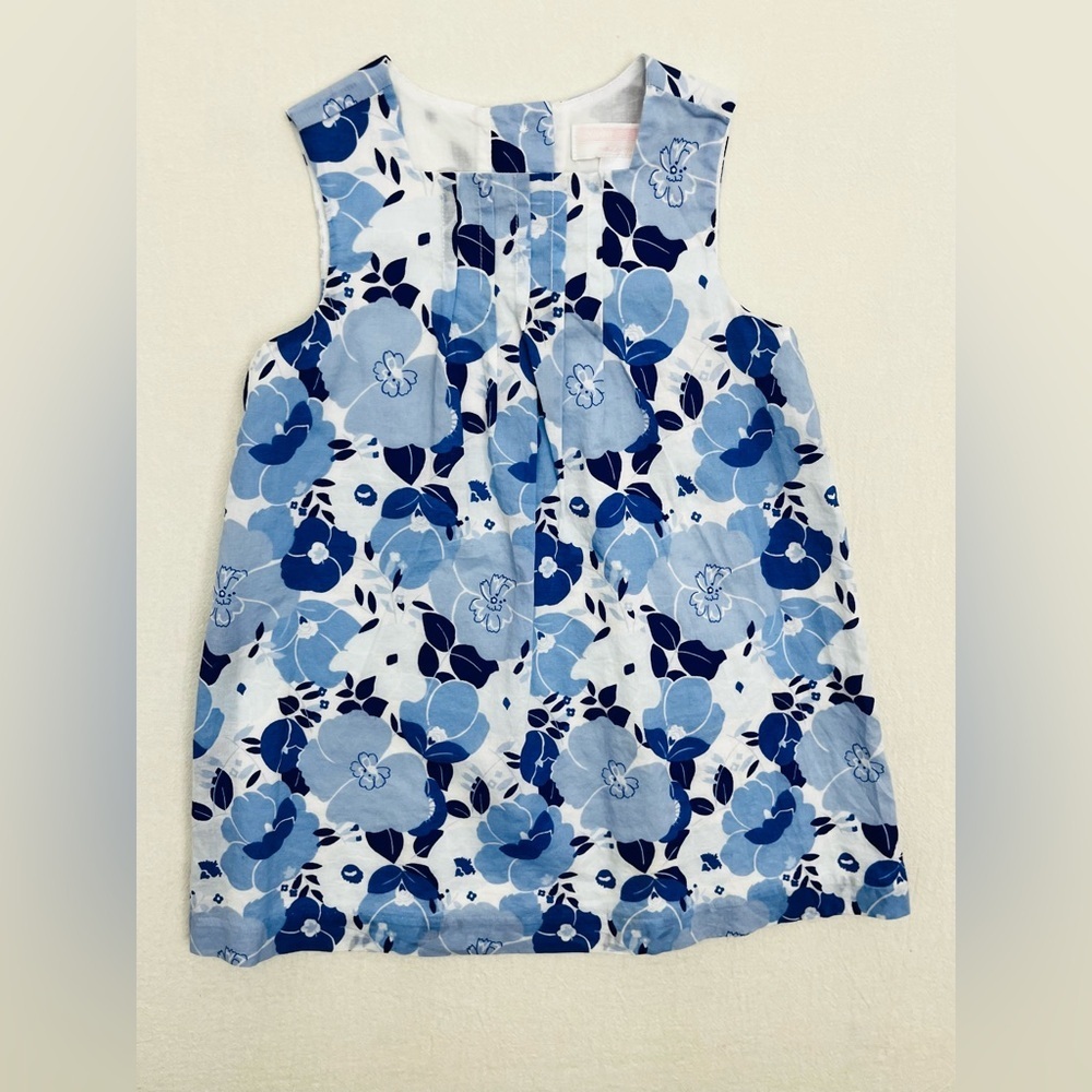 Janie and Jack Indigo Floral Sleeveless Dress 12-18mo Cotton Lined Pleated Front